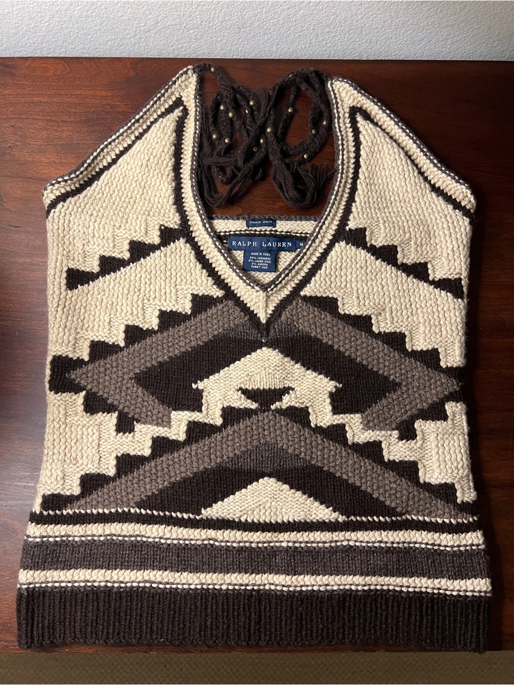 Vintage Ralph Lauren Western Hand-Knit Halter Top Cashmere, Wool, Angora - Picture 1 of 12